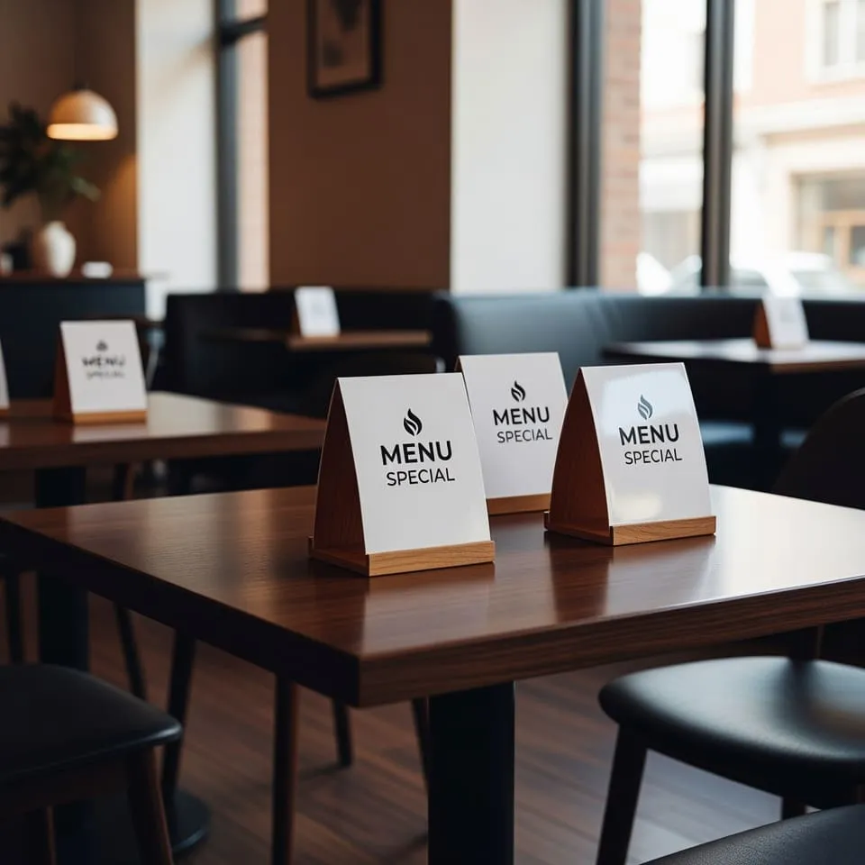 Тейбл-тенты для кафе и ресторанов: реклама на столах и акции